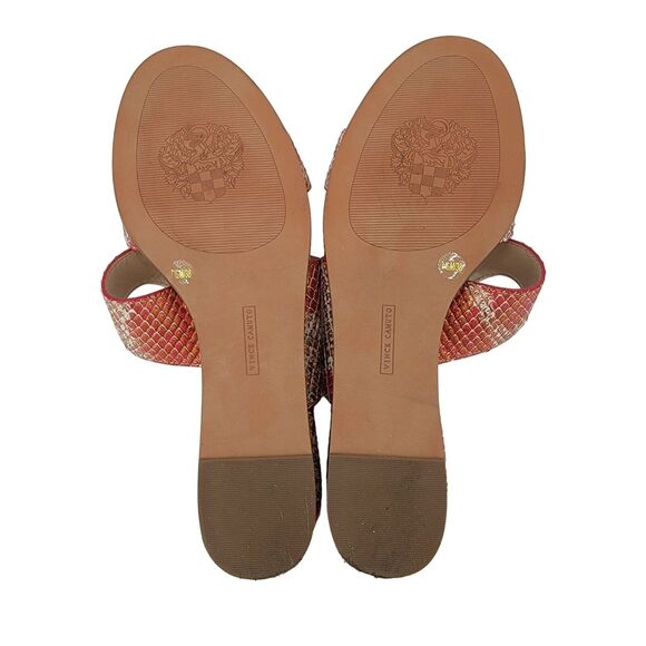 Vince Camuto Size 7.5 Leather Demi-Wedge Slide Sandals Relindie Red Sunset Snake - Picture 7 of 8